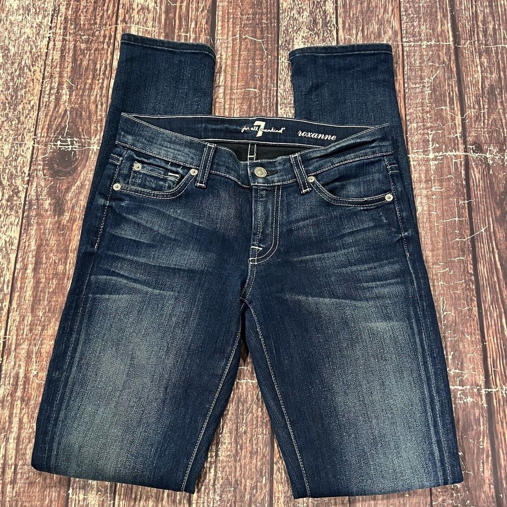 7 For All Mankind Women Roxanne Blue Ankle Skinny Jeans Stretch Denim 25 (27X32)